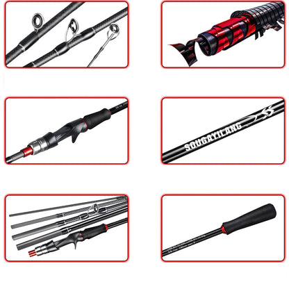 Bait Caster Fishing Rod & Reel Set, 1.8/2.1m Carbon Fiber Combo