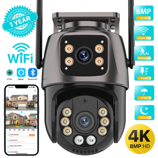 4K 8MP Wi-Fi PTZ Camera - Dual Lens, AI Tracking & 360° Coverage