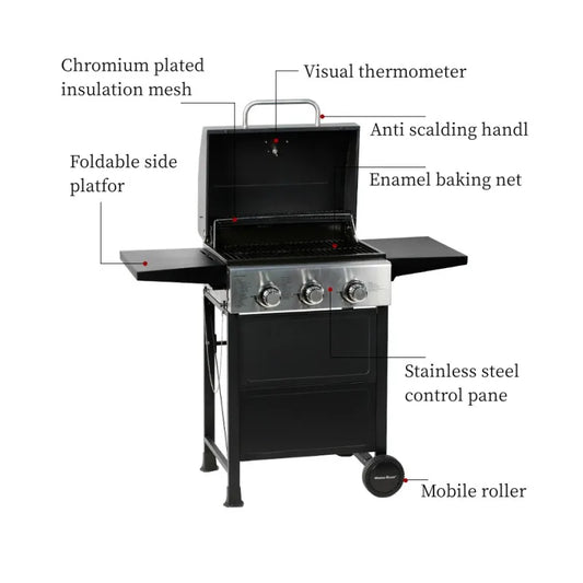 3-Burner American-Style Gas Barbecue Grill