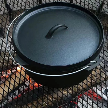Cast Iron Outdoor Camping Cooker: All-in-One Casserole Oven, Frying Pan Cover, and Dutch Oven
