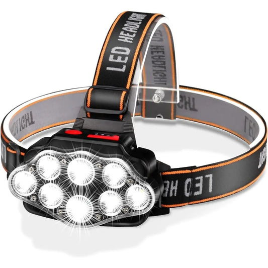 8-LED USB Rechargeable Headlamp - Ultra-Bright, Waterproof & Motion-Sensitive
