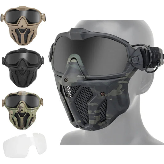 Tactical Full-Face Mask with Anti-Fog Fan & Goggles, Impact-Resistant