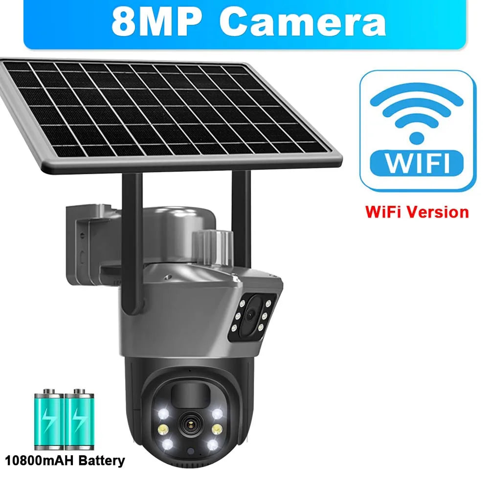 8MP 4K WiFi Solar Camera - Wireless Security with Dual Lens & Solar Power