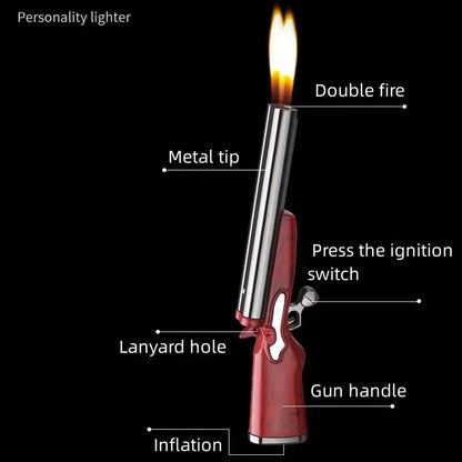Mini Gun Dual Flames Lighter - Refillable Butane Gas