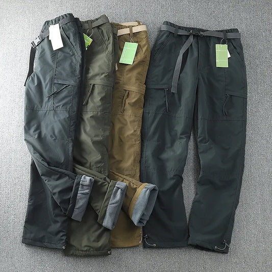 Windproof Waterproof Cargo Pants - Fleece-Lined, Tactical, Durable