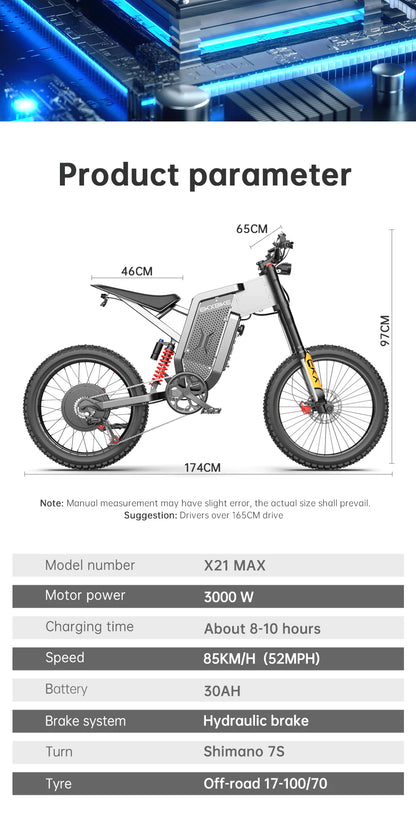 Survival Now™ Electric Motorcycle 3000W Brushless Gearless Motor