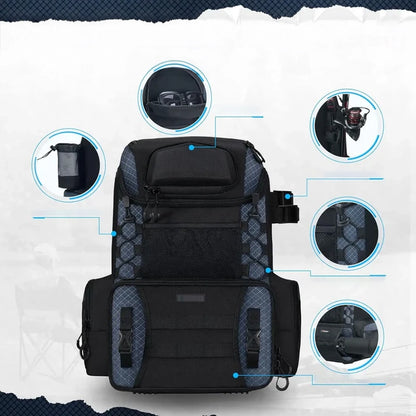 Waterproof Fishing Tackle Backpack with Rod Holders & 4 Tackle Boxes