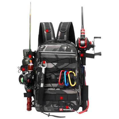 Camouflage Lure Fishing Backpack, 40L, Water-Resistant, Rod Holders