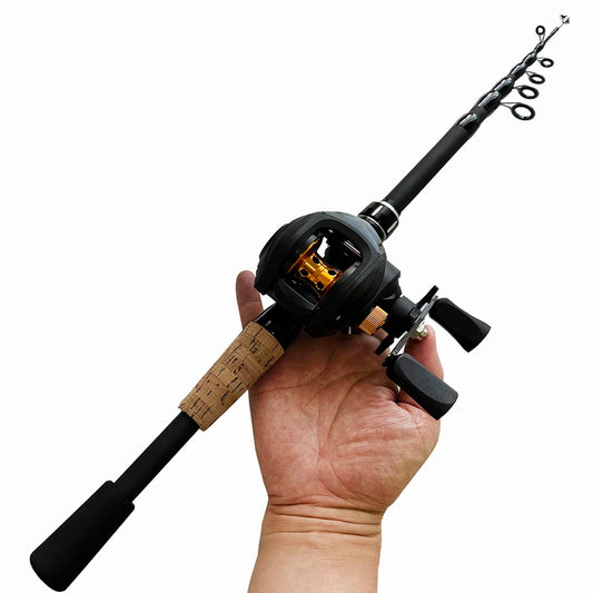 Telescopic Fishing Rod and Reel Combo, Portable Carbon Fiber Baitcasting Set